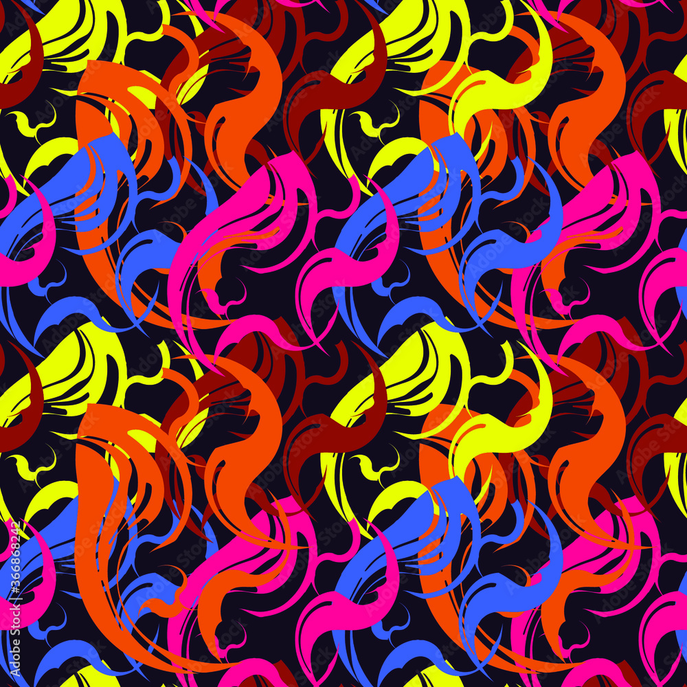 Abstract multicolored doodle background on blue, seamless pattern, texture for design, vector illustration