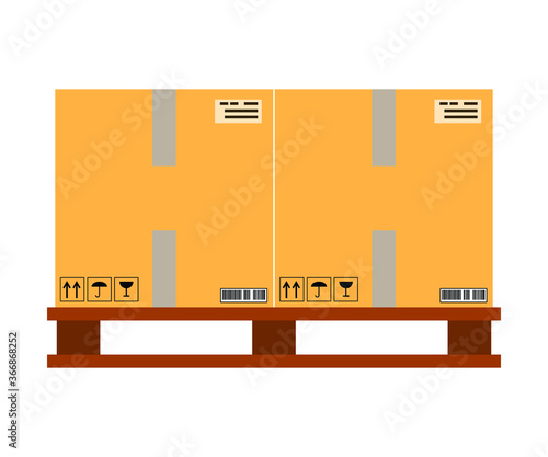 Two boxes on a pallet on a white background, sign for design, vector illustration