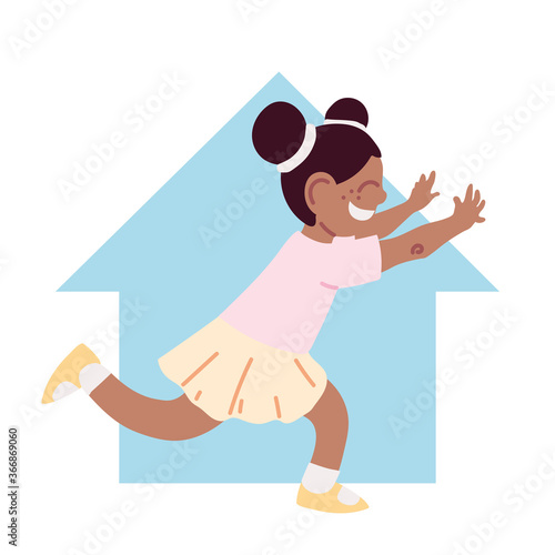 little girl smiling running at home cartoon