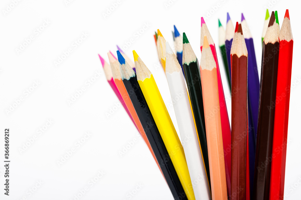Fototapeta premium Color pencils isolated on white background close up 