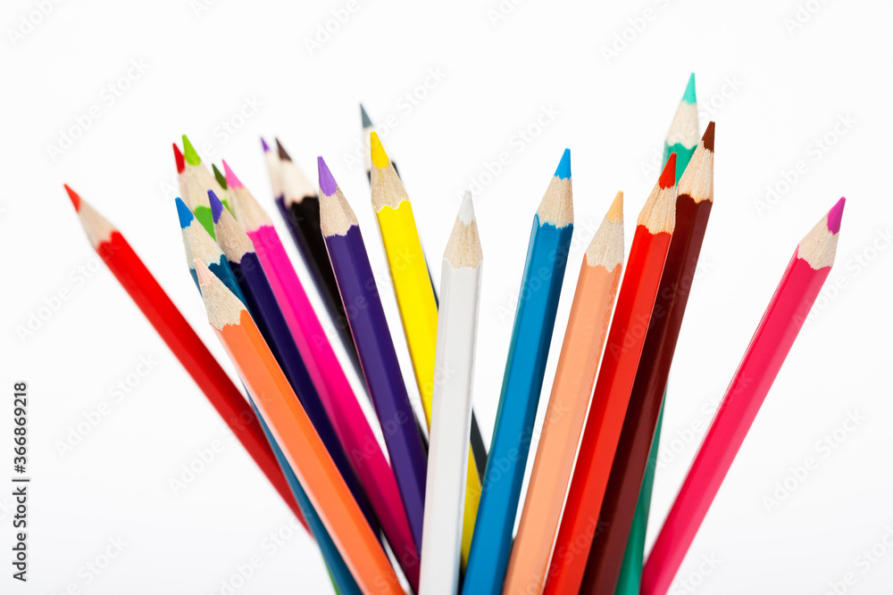 Color pencils isolated on white background close up
