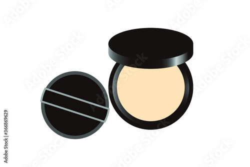 丸いコンパクト型ファンデーションとパフのイラスト