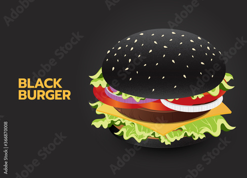 Black burger vector on grey background