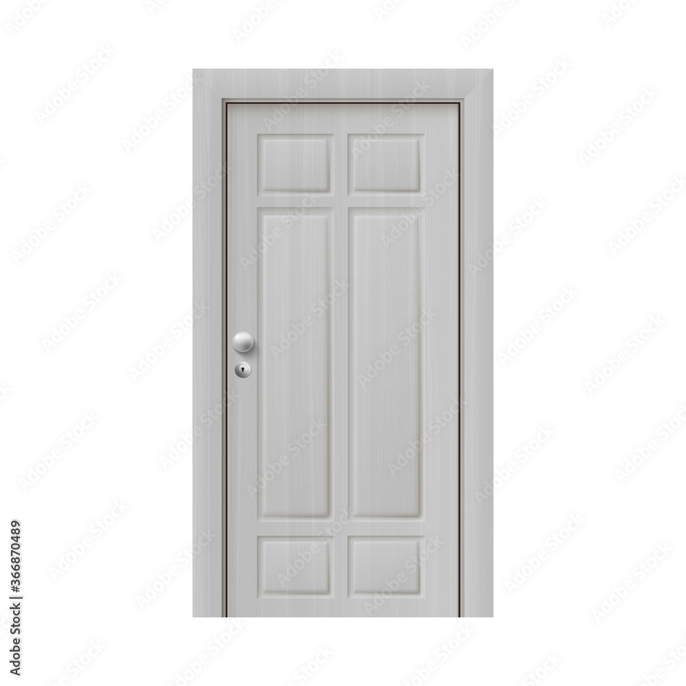 Interior white wooden closed door mockup realistic vector illustration isolated. Interior white wooden closed door mockup realistic vector illustration isolated.