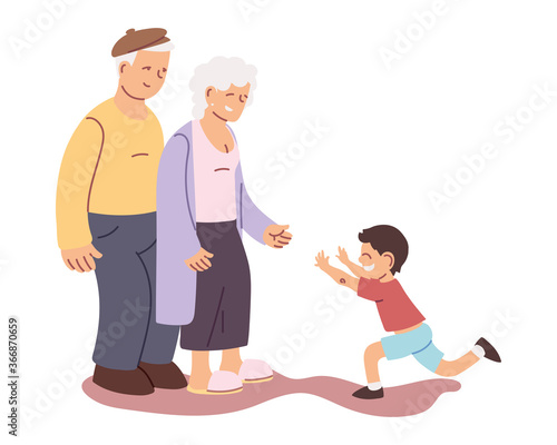 grandparents and grandson together smiling