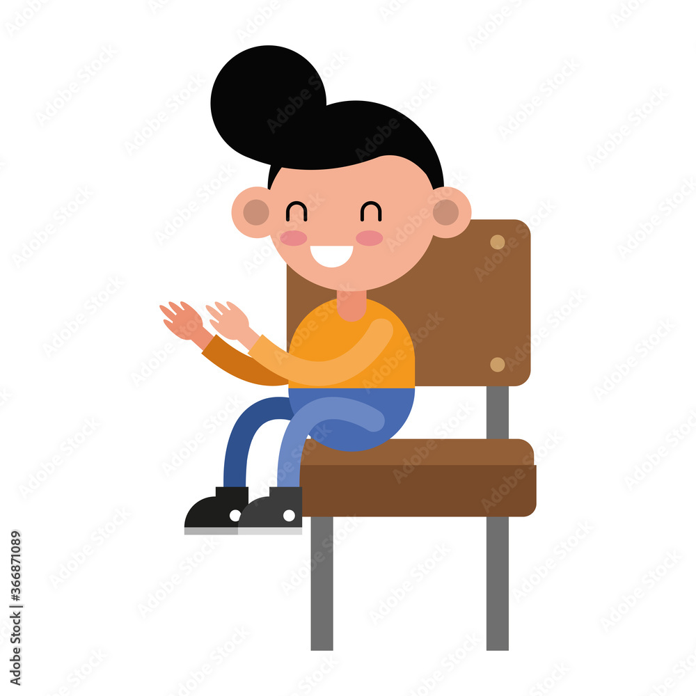 little student boy seated in school chair comic character little student boy seated in school chair comic character