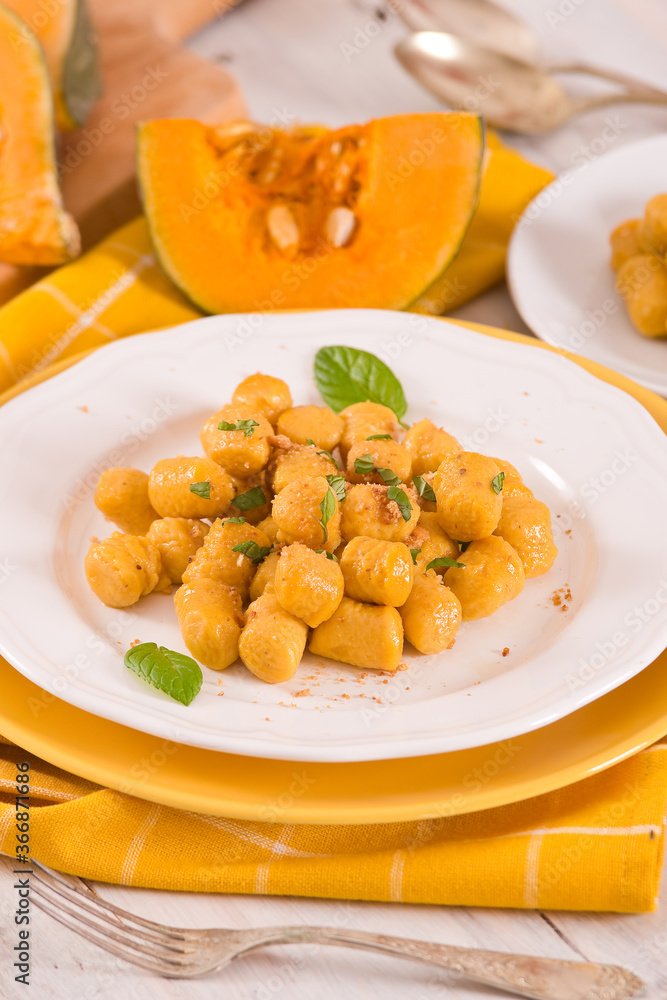 Pumpkin gnocchi with grated amaretti cookies. Pumpkin gnocchi with grated amaretti cookies.