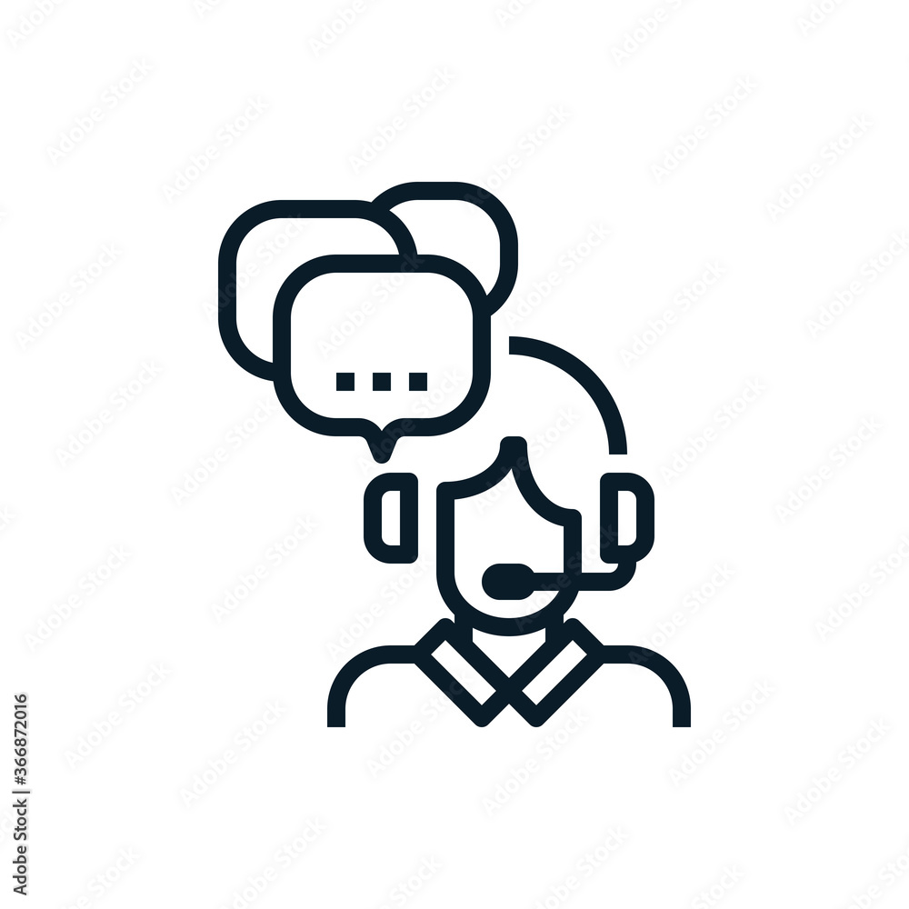 Operator call center with speech bubbles outline icons. Help and support concept. Editable stroke. Isolated icon suitable for web, infographics, interface and apps. Operator call center with speech bubbles outline icons. Help and support concept. Editable stroke. Isolated icon suitable for web, infographics, interface and apps.