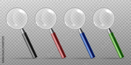 Mockup of magnifiers or magnifying glasses 3d vector illustration isolated.