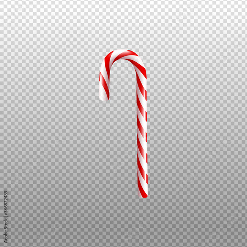 Realistic striped candy cane isolated on transparent background