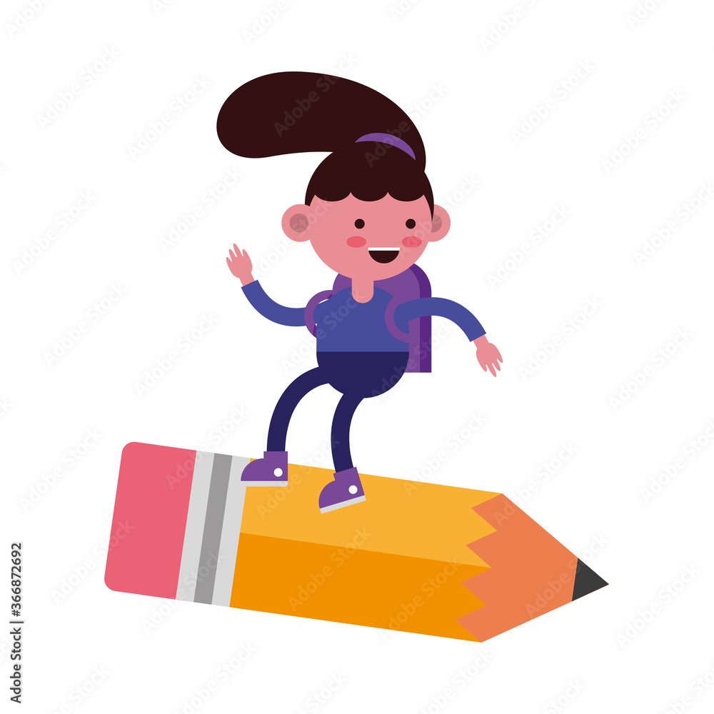 little student girl flying in pencil comic character little student girl flying in pencil comic character