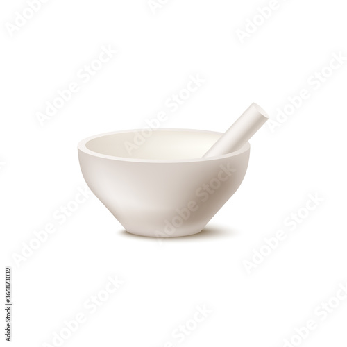 SPA mortar and pestle or bowl icon realistic vector illustration isolated.