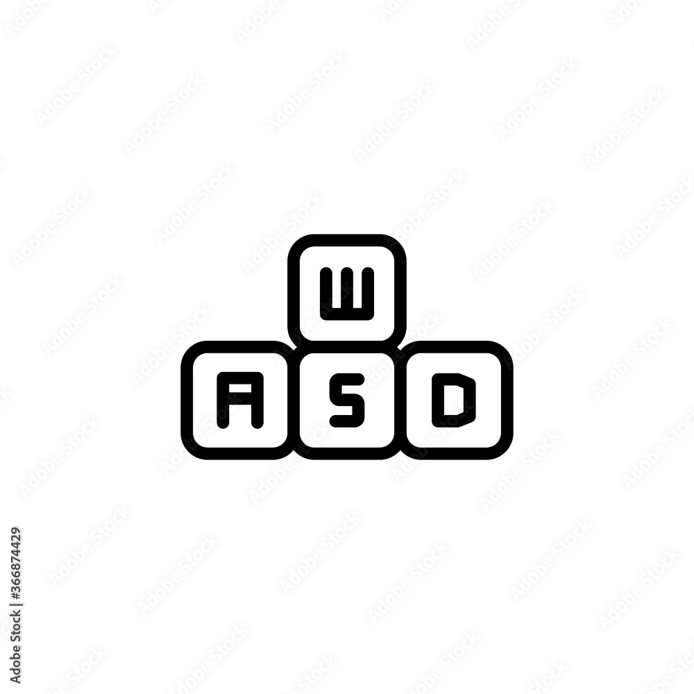 WASD Key icon in black line style icon, style isolated on white background WASD Key icon in black line style icon, style isolated on white background