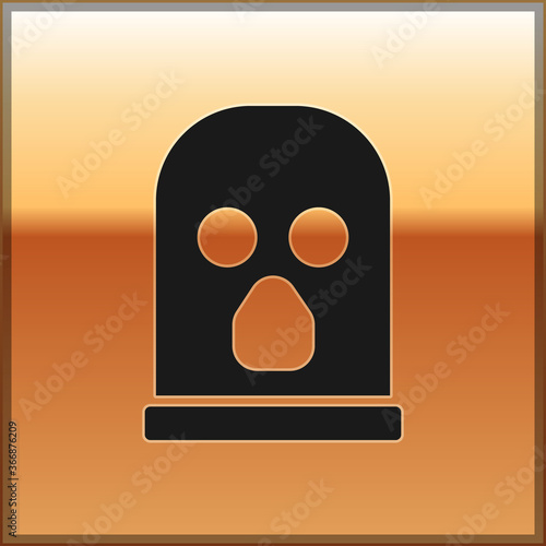 Black Balaclava icon isolated on gold background. A piece of clothing for winter sports or a mask for a criminal or a thief. Vector.