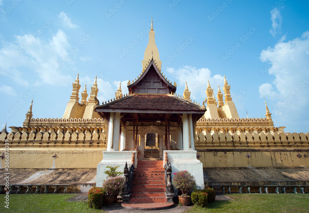 Pha That Luang, gold-covered large Buddhist stupa in the centre of the city of Vientiane, Laos