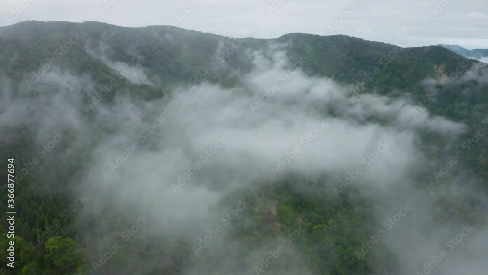 朝靄の白神山地空撮
朝靄の白神山地空撮
