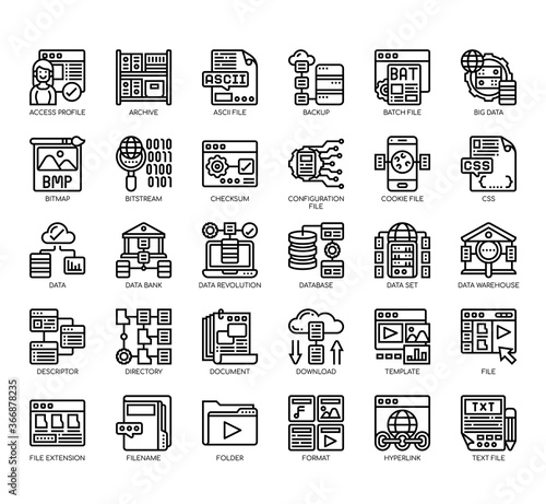 Set of file and document thin line and pixel perfect icons for any web and app project.