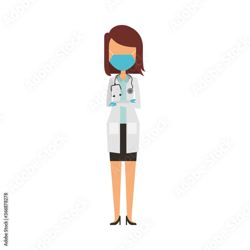 young female doctor wearing medical mask character © Gstudio