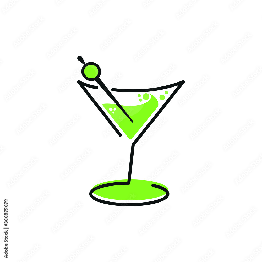 Martini cocktail glass with olive vector illustration. Design element, poster with martini Martini cocktail glass with olive vector illustration. Design element, poster with martini