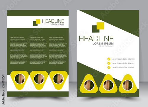 Abstract flyer design background. Brochure template. Can be used for magazine cover, business mockup, education, presentation, report. a4 size with editable elements. Green color.