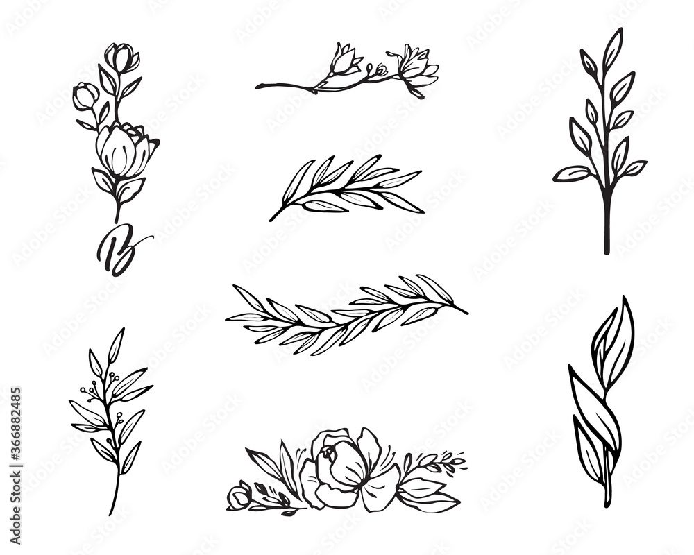 Fine Line Flower and Leaves Tattoo – neartattoos
