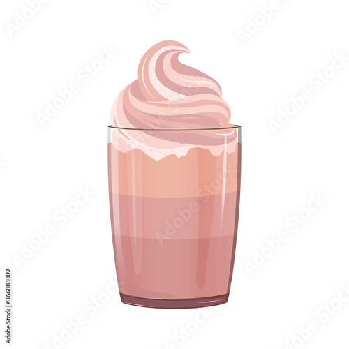Milkshake vector illustration. Milkshake banner with whipped cream, berries, chocolate. Coffee dream with creme brule for posters, menu, print, menu board, flyer, advertisement