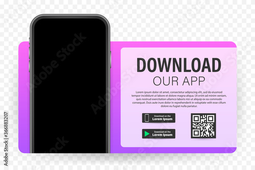 Download page of the mobile app. Empty screen smartphone for you app. Download app. Vector stock illustration