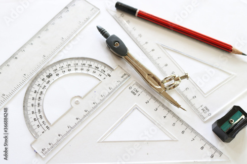 Obraz na plátne ruler and pencil mathematics tools on white background