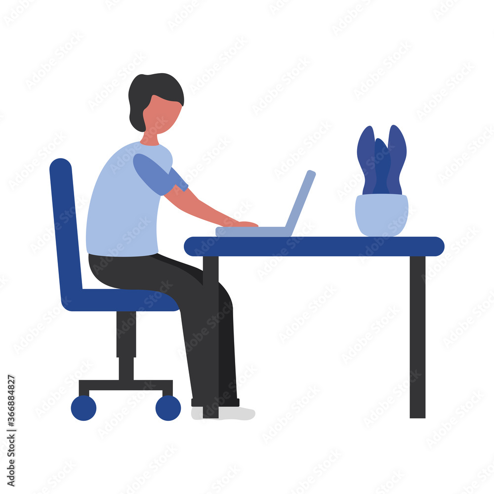 Fototapeta premium young man using laptop in workplace connecting technology character