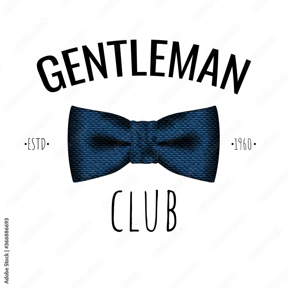 Gentlemen club logotype. Blue fabric Necktie mockup and black text on white  background. Gentleman suit element. Silk, satin bowtie logo, icon for man  only club. Vector illustration. vector de Stock | Adobe