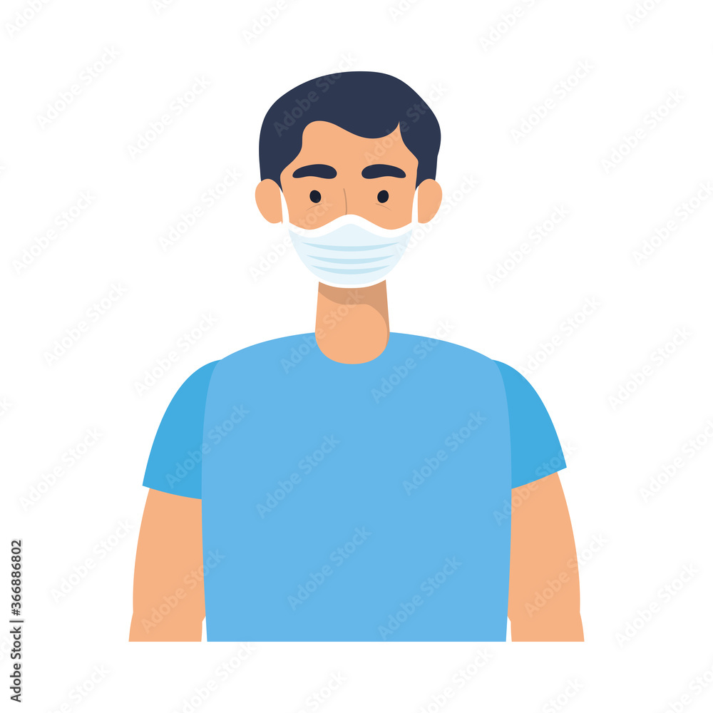 young man wearing medical mask character young man wearing medical mask character