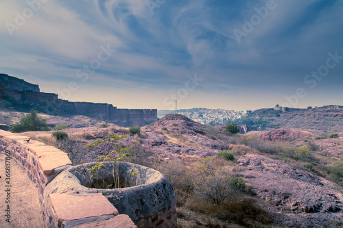 Landscape and beautiful sky view from Mehrangarh Fort, Jodhpur, Rajasthan, India