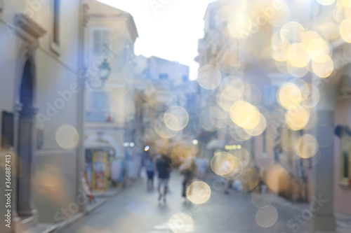 urban blurred background, summer sun bokeh abstract active vacation holidays in europe