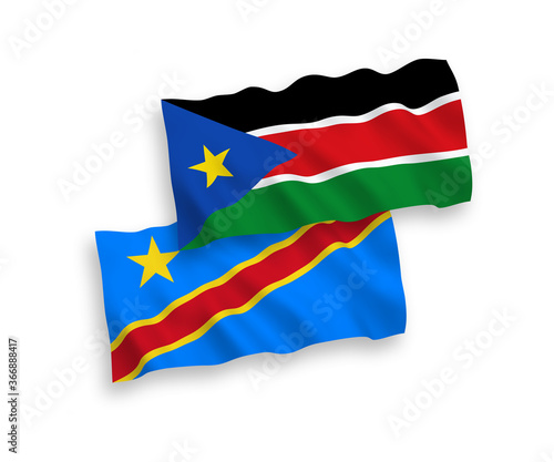 Flags of Republic of South Sudan and Democratic Republic of the Congo on a white background