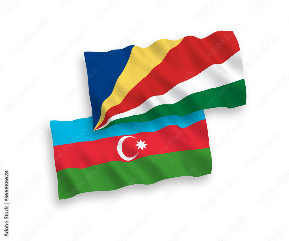 Fototapeta premium Flags of Azerbaijan and Seychelles on a white background