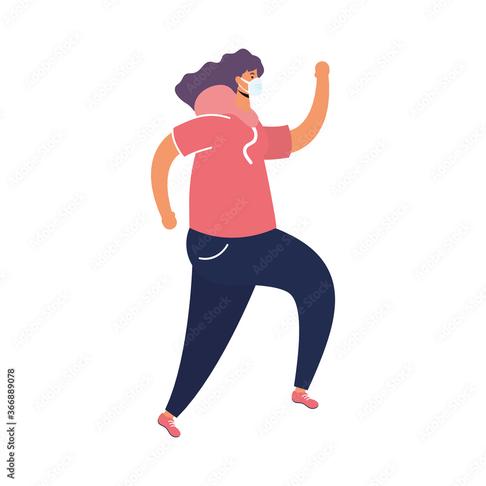 young woman wearing medical mask running avatar character young woman wearing medical mask running avatar character
