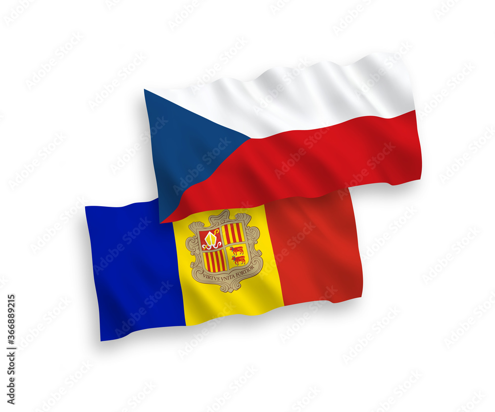 Flags of Czech Republic and Andorra on a white background