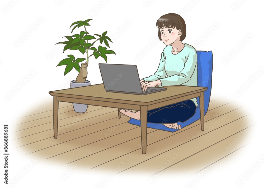 A remote working or remote learning young woman with a smiling face A remote working or remote learning young woman with a smiling face