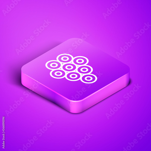 Isometric line Caviar icon isolated on purple background. Purple square button. Vector..