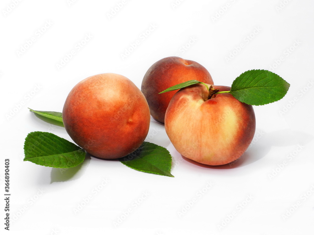 Ripe peaches on white isolated background Ripe peaches on white isolated background