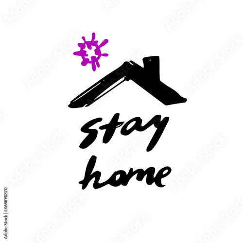 Set of fashionable elements: stay home sign. Coronovirus doodle logo set. Corona virus vector illustrations in sketch graffiti style. Wuhan home quarantine symbols on white background