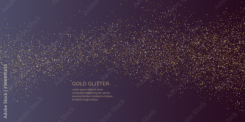 Background with gold glitter to place the inscription. Poster with lines consisting of particles. - obrazy, fototapety, plakaty 
