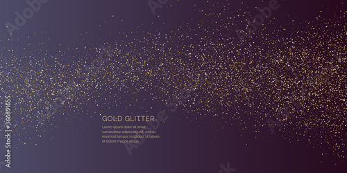 Background with gold glitter to place the inscription. Poster with lines consisting of particles.