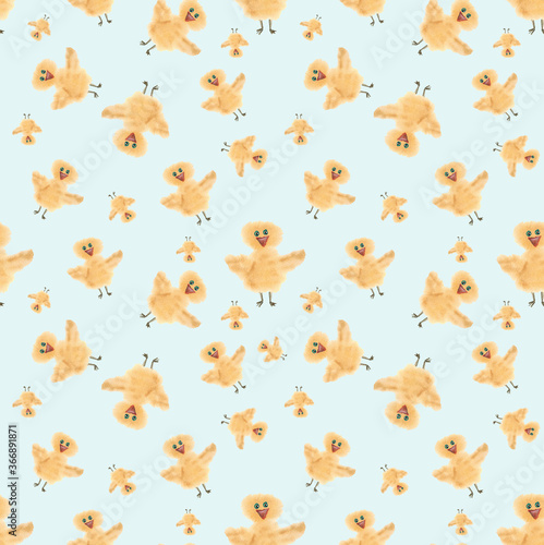 Seamless pattern with chickens. Design done in watercolor. Suitable as a pattern on fabric  on children s clothes  on postcards  as a drawing for a wrapper.