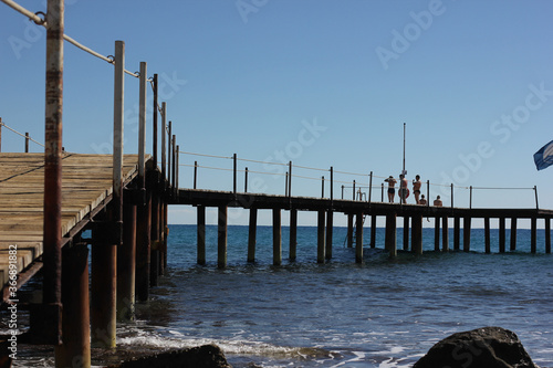 Alanya  TURKEY - August 10  2013  Travel to Turkey. Clear blue sky. The waves of the Mediterranean Sea. Water surface. Coast.