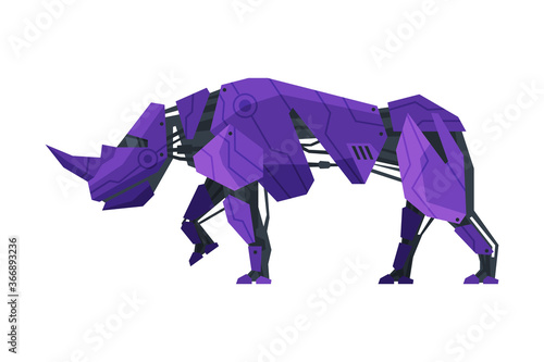 Rhinoceros Wild Animal Robot, Artificial Intelligence Robotic Animal Vector Illustration on White Background