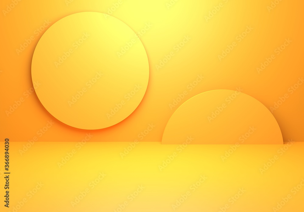3d rendering of empty yellow orange abstract minimal concept background. Scene for advertising, cosmetic ads, showcase, banner, cream, fashion, children, kids, nursery. Illustration. Product display