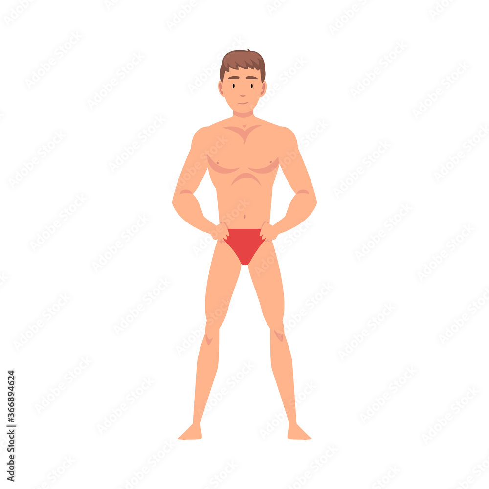 Half-Undressed Man Standing with Hands on Hips and Making Roentgen Vector Illustration Half-Undressed Man Standing with Hands on Hips and Making Roentgen Vector Illustration
