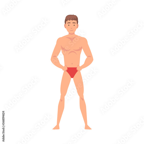 Half-Undressed Man Standing with Hands on Hips and Making Roentgen Vector Illustration