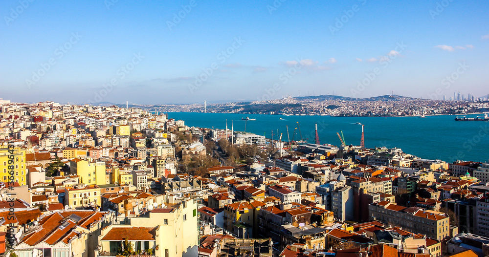 Panoramic view of Istanbul from the Galata Tower, Turkey.